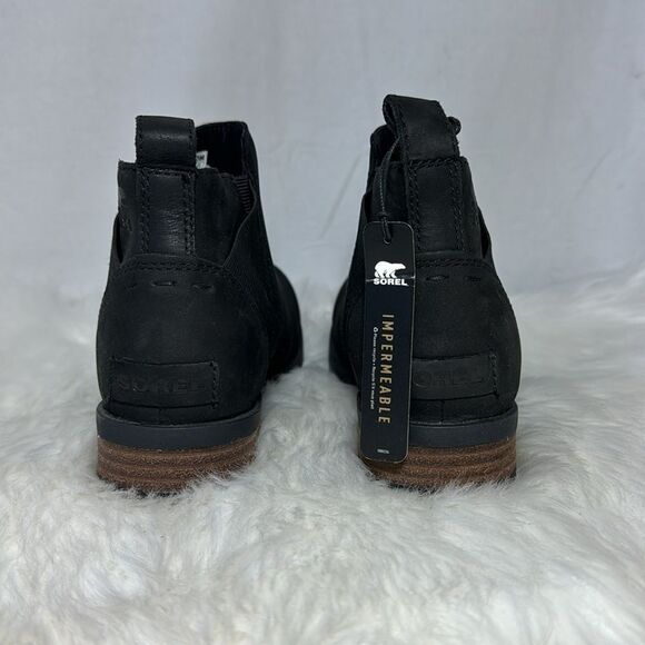 Sorel Emilie Black NWT Leather Waterproof Impermeable Booties Sz 7 - Picture 4 of 8